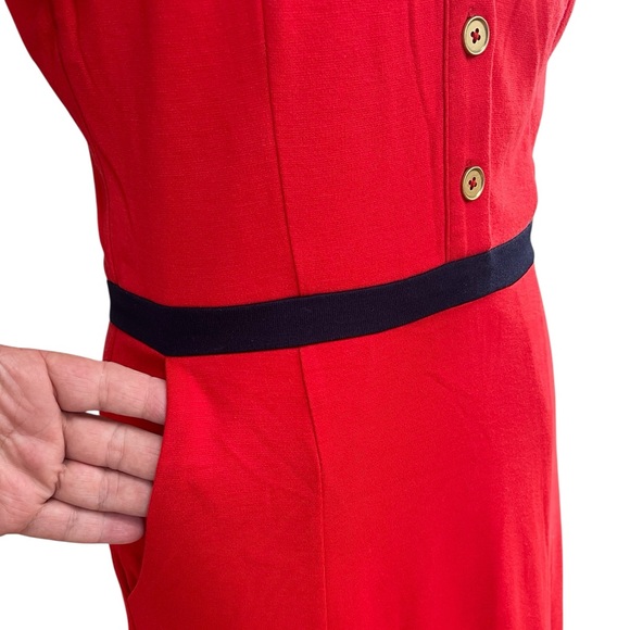 Boden Maria Ponte Red Dress Size 4R Knee Length Knit Black Trim - Picture 9 of 15